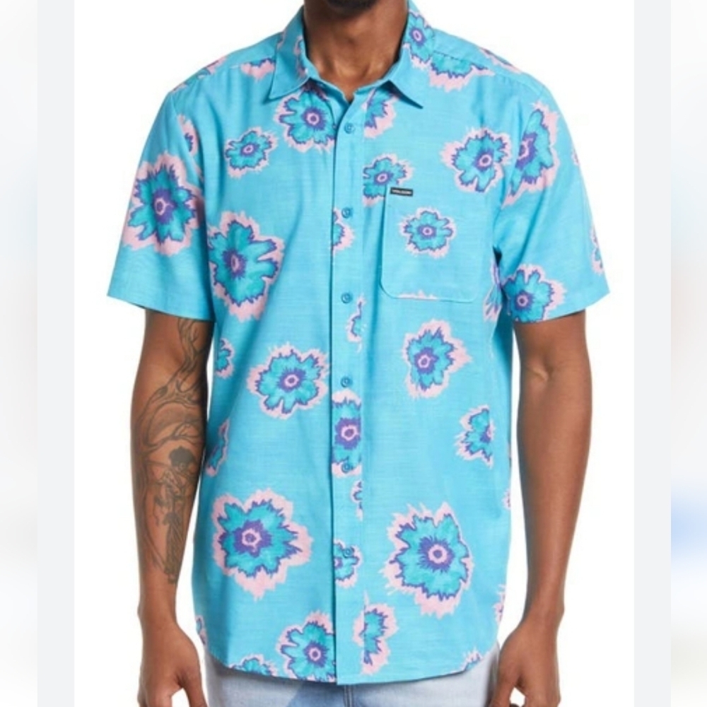 NWT Volcom Blue Metal Petals Button Down Shirt